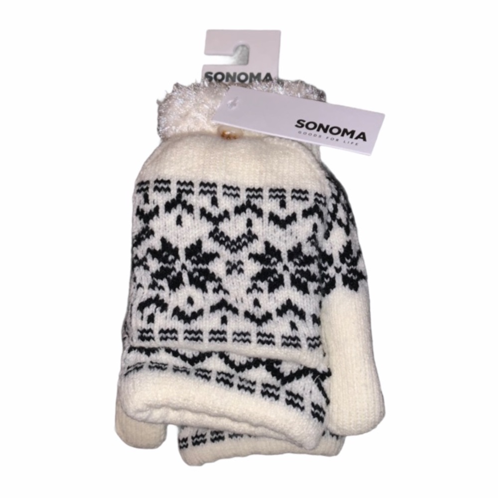 Sonoma White Snowflake Winter Flip Top Mittens